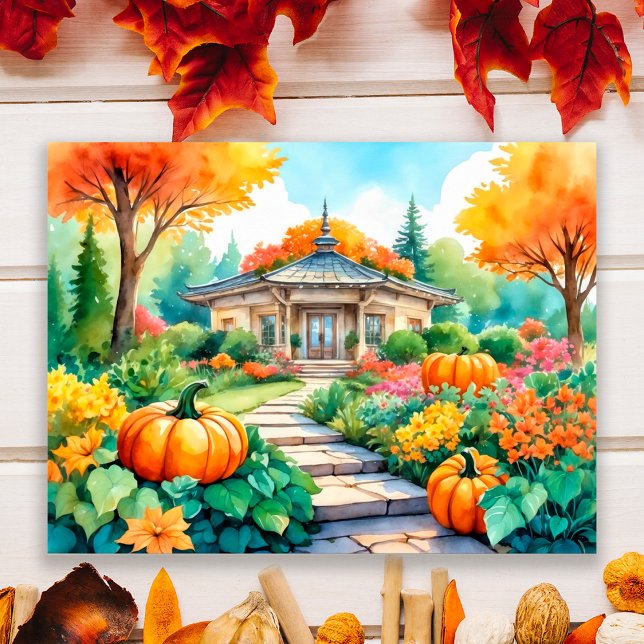 Hösten Garden House med Pumpkins Wall Poster (Skapare uppladdad)