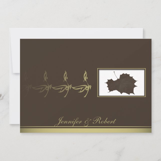 Hösten Glamor i Bröllopinbjudan till Brown Guld Inbjudningar (Framsida)