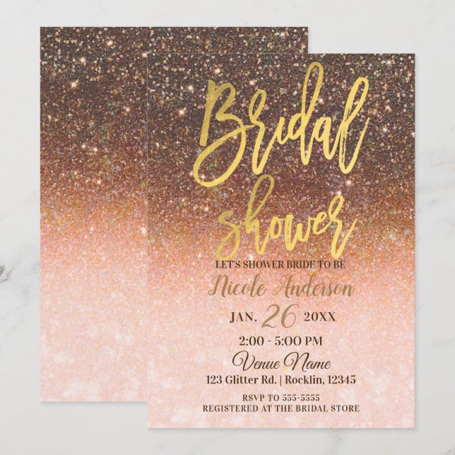 Hösten Glitter Gnistra Gold Foil Möhippa Inbjudningar (Fram/baksida)