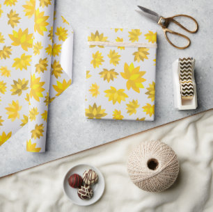 Hösten Golden Flowers Light Grått Seamless Birthda Presentpapper