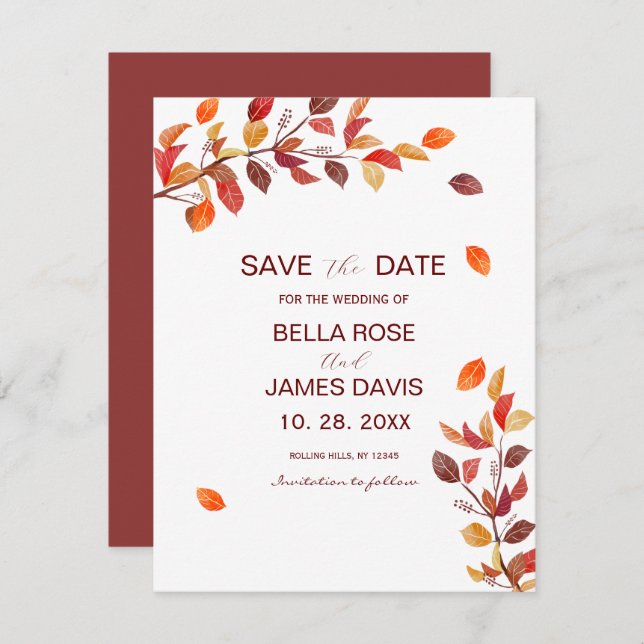 Hösten Gren Blad Bröllop spara datum (Fram/baksida)