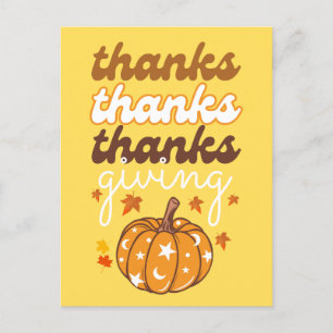 Hösten Groovy Pumpkin Löv Helgdag Thanksgiving Vykort