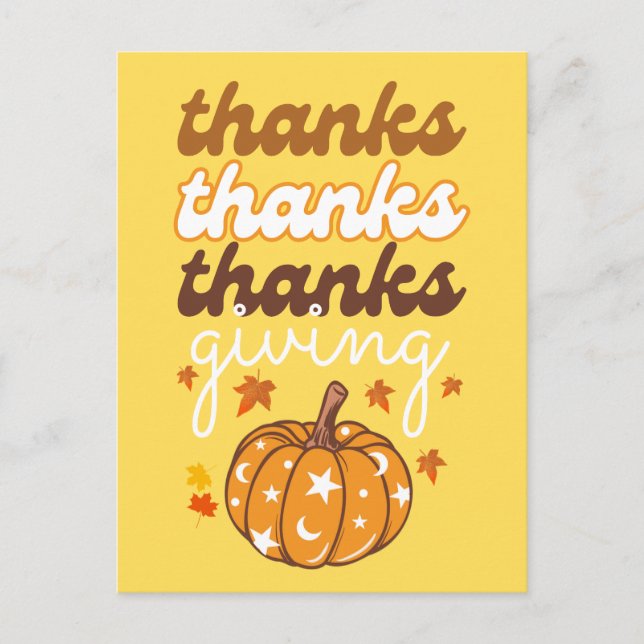 Hösten Groovy Pumpkin Löv Helgdag Thanksgiving Vykort (Framsida)