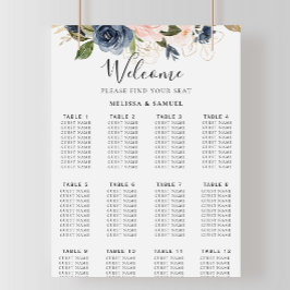 Hösten Guld Blue Rosa Blommigt Bröllop Sittdiagram Poster