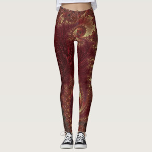 Hösten Guld Leafy Swirls Fractal liggande Leggings