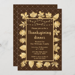 Hösten Guld Löv Thanksgiving Middag Brown Inbjudningar