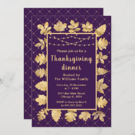 Hösten Guld Löv Thanksgiving  Middag Lila Inbjudningar
