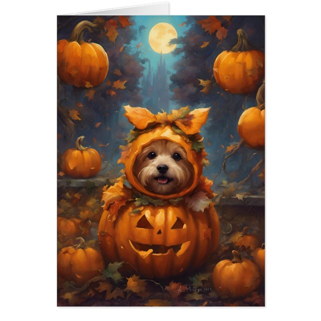 Hösten Halloween Pumpkin Puppy Cute Hälsningskort (Framsidan)
