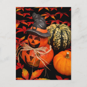 Hösten Halloween Pumpkins och Höst löv Vykort