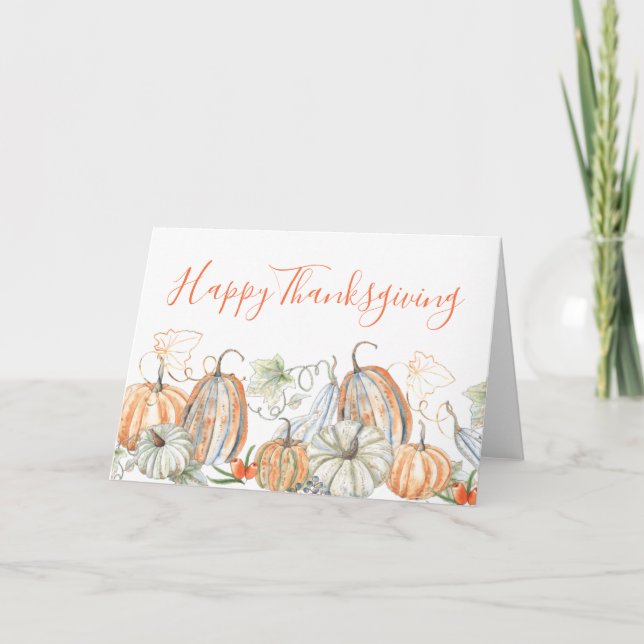 Hösten Happy thanksgiving Watercolor Pumpkins Kort (Framsida)