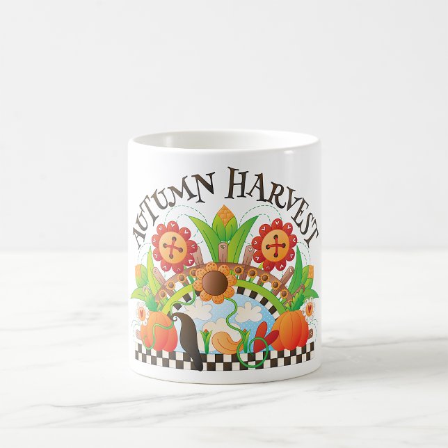 Hösten Harvest Folk Art Pumpkin och Solrosblomma Kaffemugg (Skapare uppladdad)