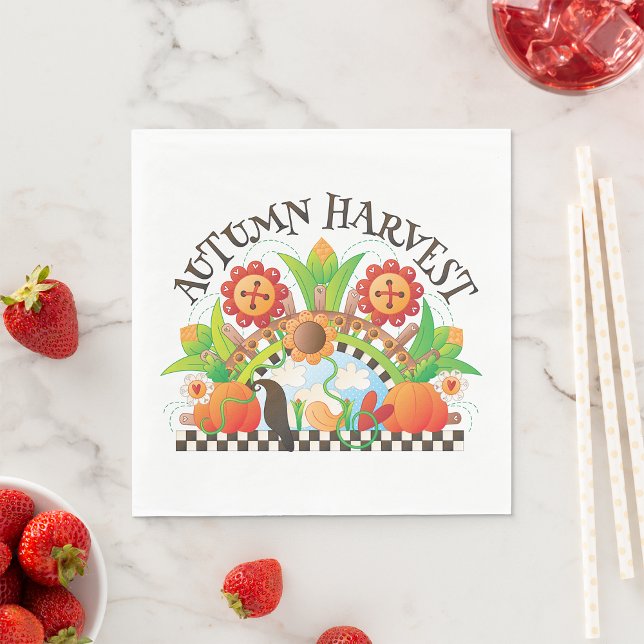 Hösten Harvest Folk Art Pumpkin och Solrosblomma Pappersservett (Skapare uppladdad)