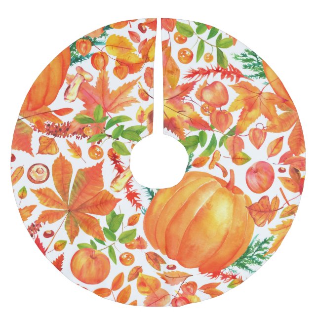 Hösten Harvest: Watercolor Fall Abundance. Julgransmatta Borstad Polyester (Framsidan)