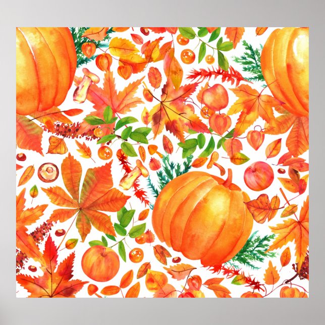 Hösten Harvest: Watercolor Fall Abundance. Poster (Framsidan)