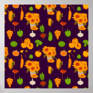 Hösten Healthy Harvest Veggie och Fruits Throw Pi Poster