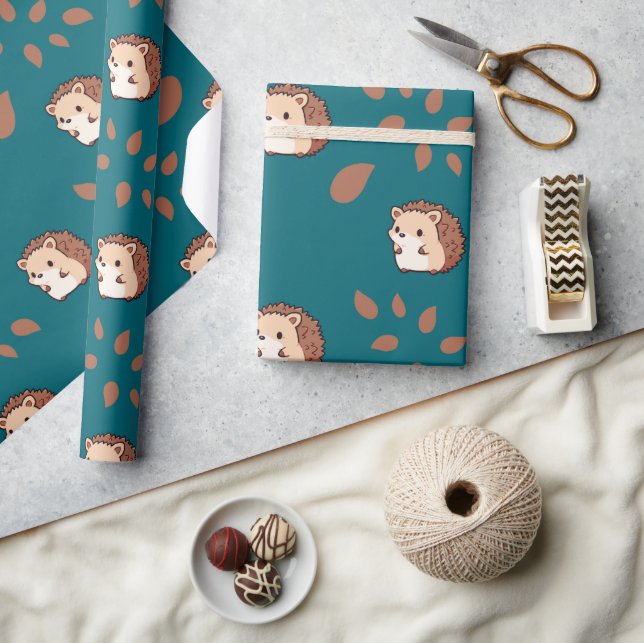 Hösten Hedgehog Seamless Wrapping Papper för Fall Presentpapper (Hantverk)