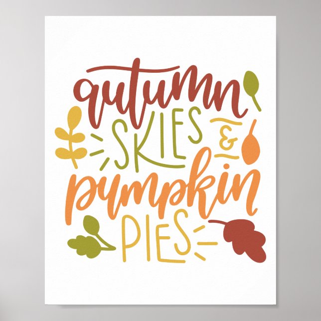 Hösten Himlar och Pumpkin Paj Typografi Poster (Framsidan)