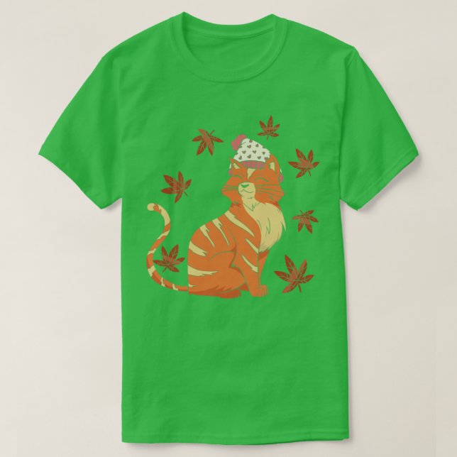 Hösten Höst löv Cat Lover Säsong T Shirt (Design framsida)