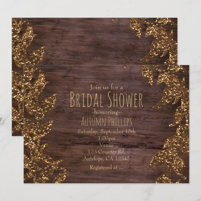 Hösten Höst löv Faux Guld Gnistra Glam Inbjudningar (Fram/baksida)