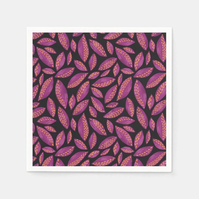 Hösten Höst löv Lila och Svarta Mönster Pappersservett (Framsidan)