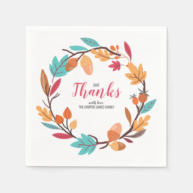 Hösten Höst löv och Nöt Thanksgiving - middag Pappersservett (Framsidan)