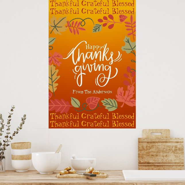 Hösten Höst löv typografi Happy thanksgiving Poster (Kök)