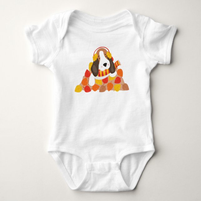 Hösten Hund, Cute Hund, Basset Hound, Höst löv T Shirt (Framsida)