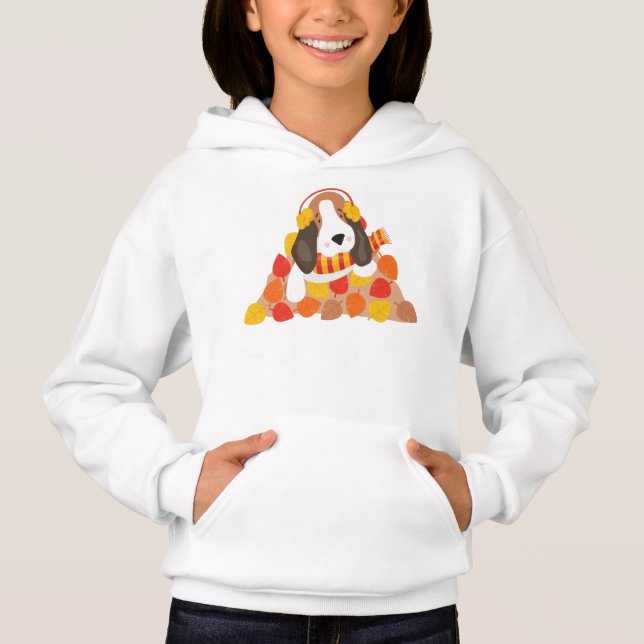 Hösten Hund, Cute Hund, Basset Hound, Höst löv T Shirt (Framsida)
