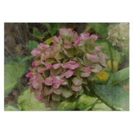 Hösten Hydrangea Bloom med Golden Hosta Löv