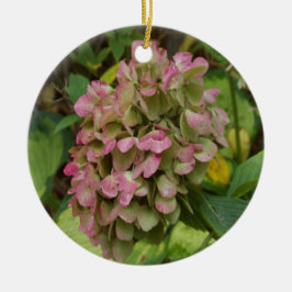 Hösten Hydrangea Bloom med Golden Hosta Löv Julgransprydnad Keramik