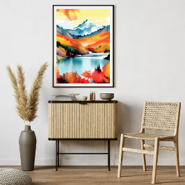 Hösten i berglandskapet Sjö inspikad Fototryck