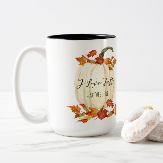 Hösten I Kärlek - Fall Foliage Pumpkin Watercolor Två-Tonad Mugg (Med munk)