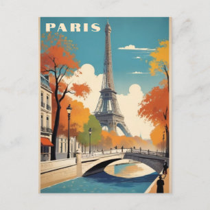 Hösten i Paris Frankrike Eiffel Torn Retro Travel Vykort