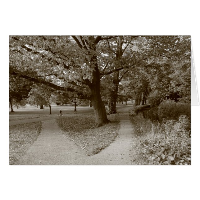 Hösten i parken - Sepia Toned BW Hälsningskort (Framsidan Horizontal)