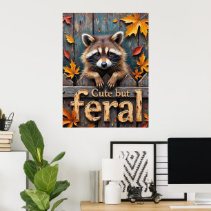 Hösten Intruder: Raccoon on on Picket Fence Poster