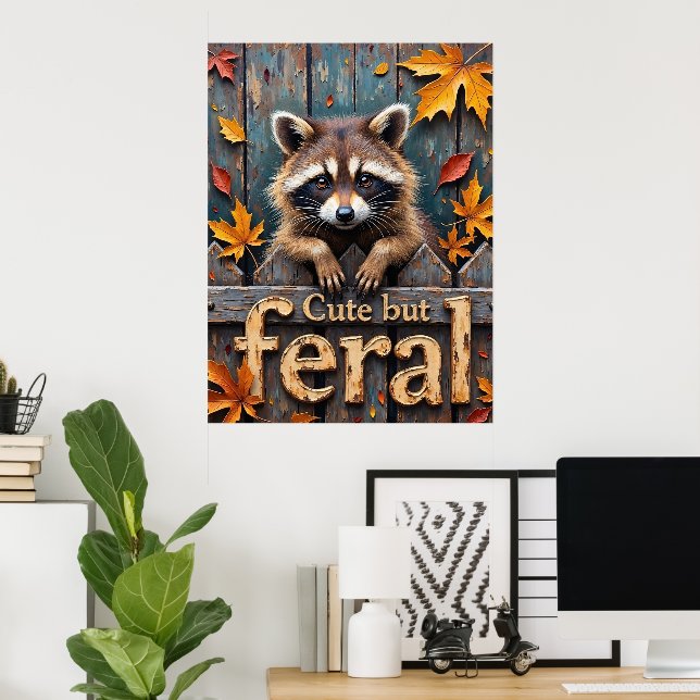 Hösten Intruder: Raccoon on on Picket Fence Poster (Hemmakontoret)