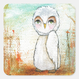 Hösten Joy Whimsical Woodland Uggla Art Painting Fyrkantigt Klistermärke