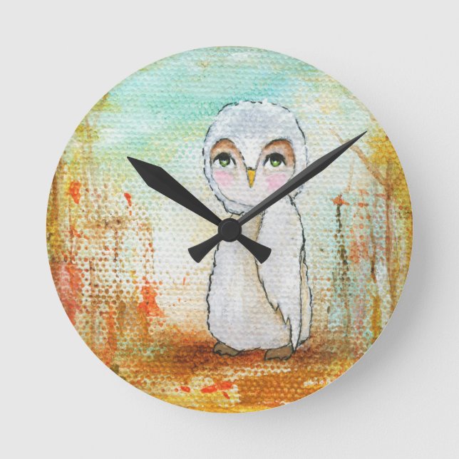 Hösten Joy Whimsical Woodland Uggla Art Painting Rund Klocka (Framsida)