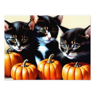 Hösten Kittens med Pumpkins Fototryck