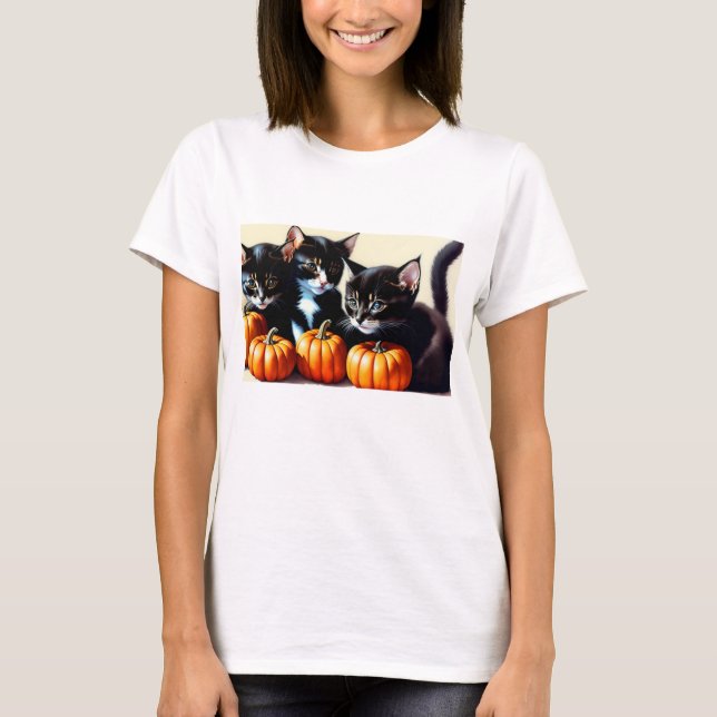 Hösten Kittens med Pumpkins T Shirt (Framsida)
