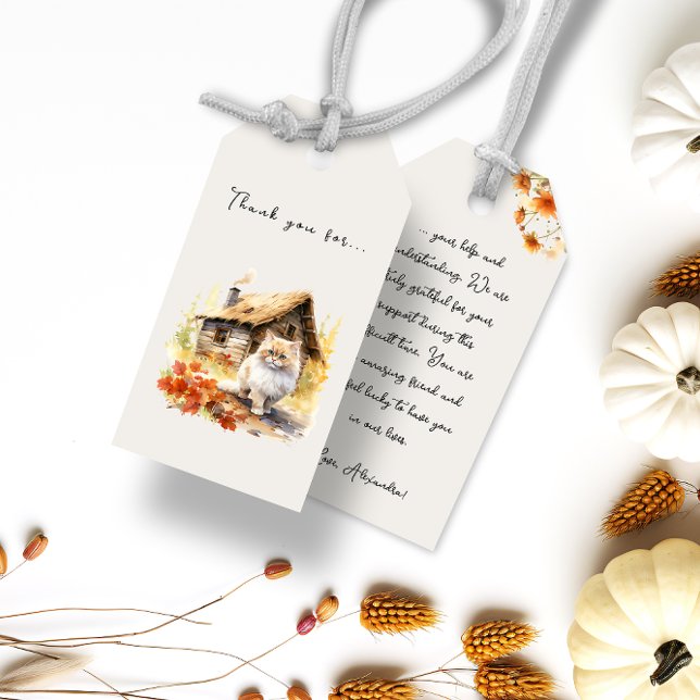 Hösten Land Cottage Cat Presentetikett (Autumn Country Cottage Cat Gift Tags)
