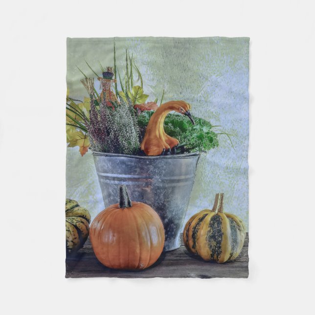 Hösten lever fortfarande med pumpor, blommor fleecefilt (Framsidan)