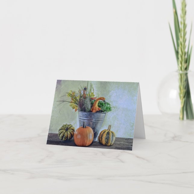 Hösten lever fortfarande med pumpor, blommor kort (Framsida)