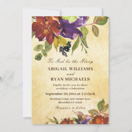 Hösten Lila Burnt Orange Christian Bröllop Inbjudningar