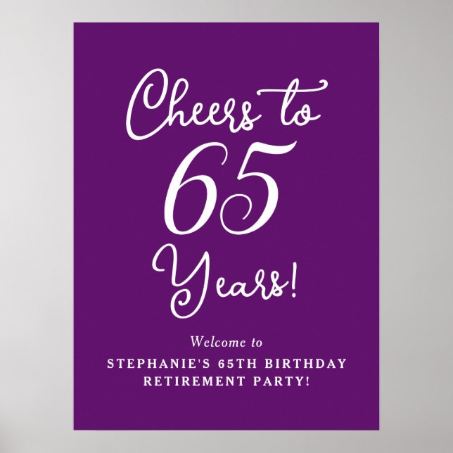 Hösten Lila Cheers till 65 år Pension Party Poster (Framsidan)