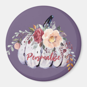Hösten lila pumkin grått blommigt vattenfärg magnet