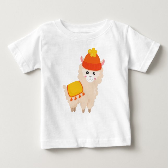 Hösten Llama, Cute Llama, Alpaca, Llama med hatt T Shirt (Framsida)