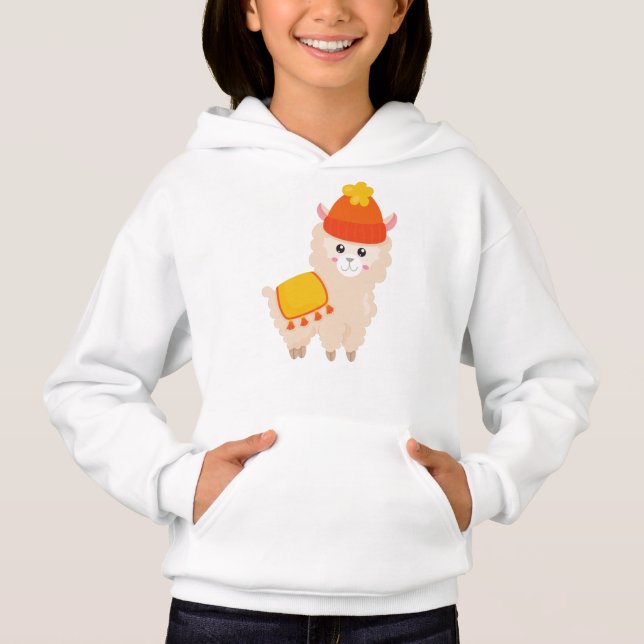 Hösten Llama, Cute Llama, Alpaca, Llama med hatt T Shirt (Framsida)