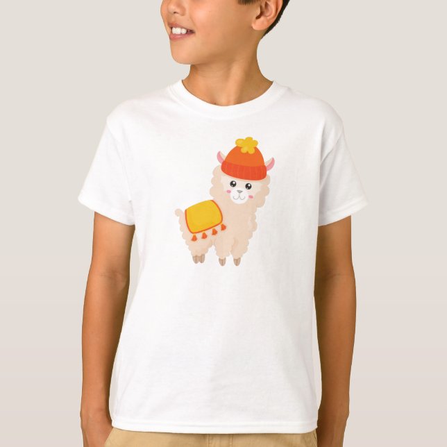 Hösten Llama, Cute Llama, Alpaca, Llama med hatt T Shirt (Framsida)