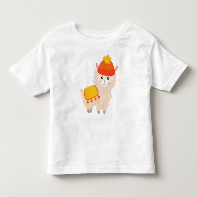 Hösten Llama, Cute Llama, Alpaca, Llama med hatt T Shirt (Framsida)
